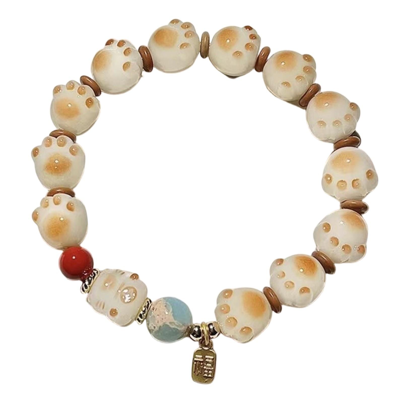 

Милый браслет с кошкой для женщин и мужчин, натуральный камень, ручная цепочка, модная веревка