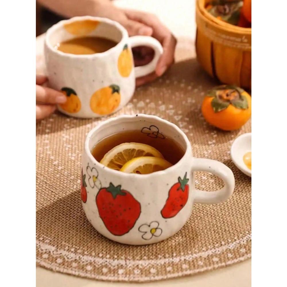 1 Hand-painted Ceramic Coffee Cup with Fruit Pattern, Perfect for Home, Office, Event Gifts, Holiday Gifts, Birthday Gifts
