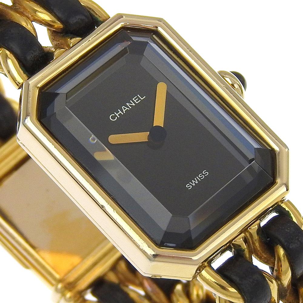 Chanel Premiere L Watches H0001 blackDial Plated Gold/leather Quartz Analog Display Women Used