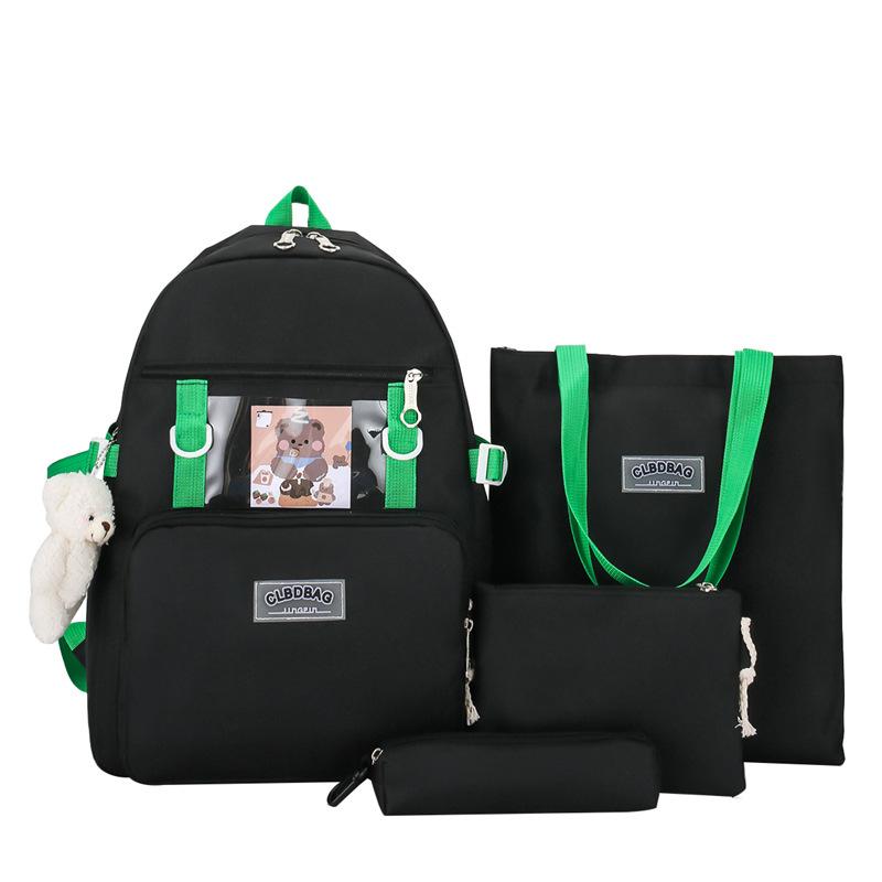 

Student school bag Korean version fashion collegiate style backpack four-piece set large capacity set backpack wholesale high capacity
