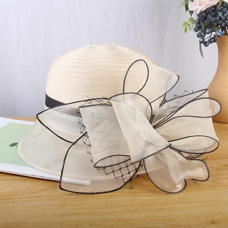 Elegant Temperament Mesh Yarn Flower Top Hat Women'S Fashion Versatile Organza Small Pot Hat Summer Sun Protection Sun Hat