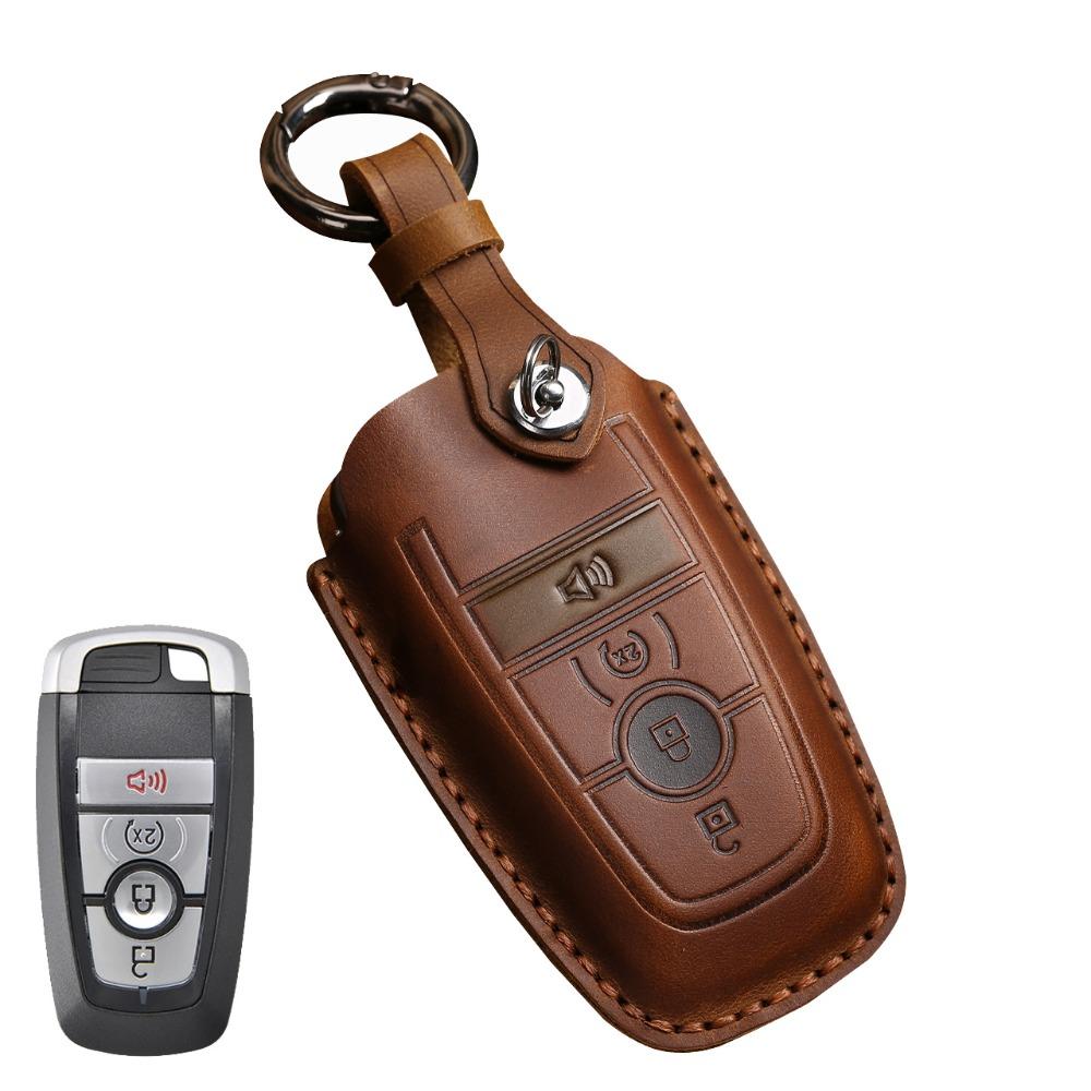 Premium Leather Key Case for Lincoln Ford Raptor Explorer Edge F150 Expedition Rugged Cowhide Cover