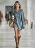 Autumn and winter popular new women's loose letter jacquard sweater zipper lapel mini knitted women's dress