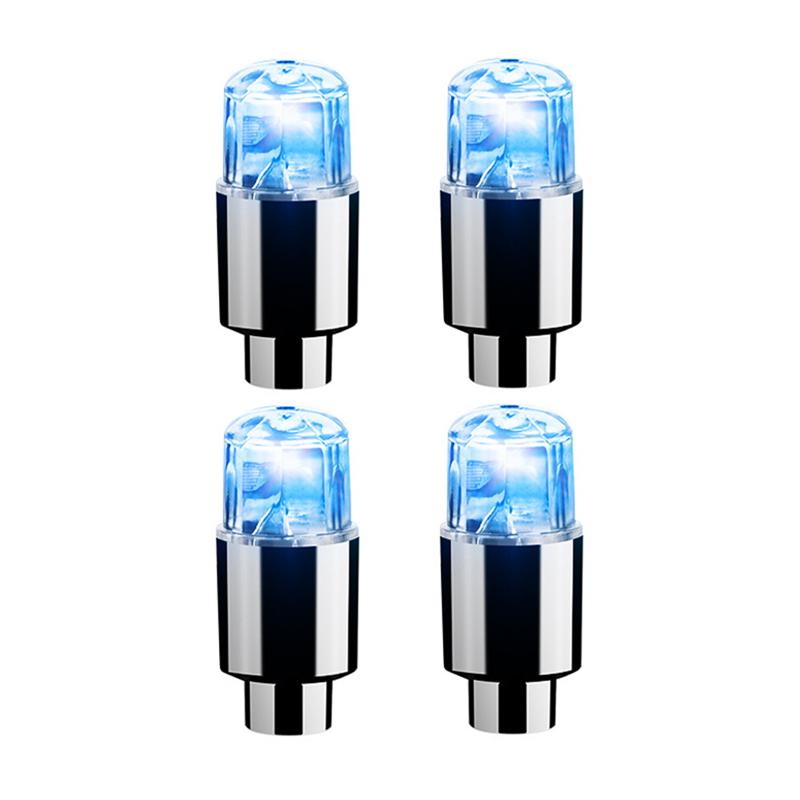 4Pcs Colorful LED Wheel Lights Car Tire Valve Caps Neon Light Bulb Universal Car Motorcycle Bicycle Valve Cover Auto Exterior