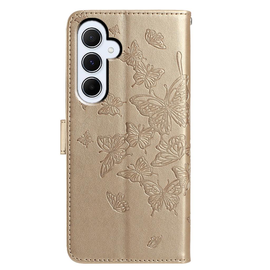 For Samsung Galaxy A55 5G Case Butterfly Imprinted Wallet Stand PU Leather Flip Phone Cover with Strap