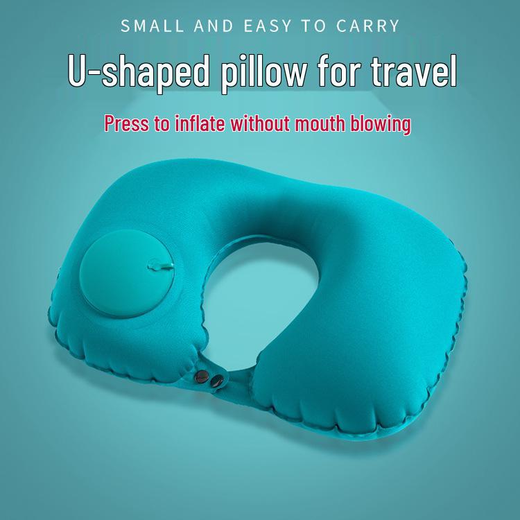 Inflatable U-Shaped Velvet Neck Pillow - Travel Essential, Foldable & Portable
