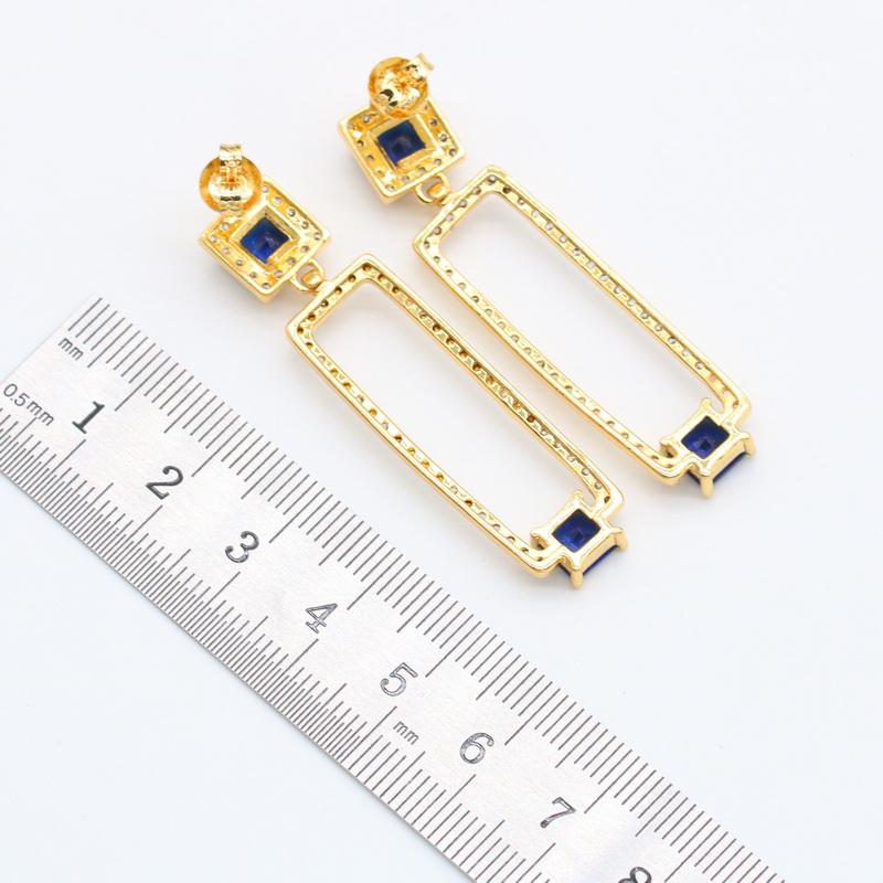Geometric Blue Stones  Gold Plated Jewelry Sets For Women Earrings Necklace Pendant Ring Bracelet Wedding Birthday Gift