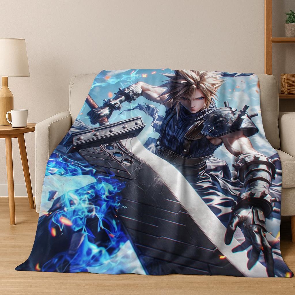 Cartoon Final Fantasy Sephiroth Cloud Tifa Game Flannel Blanket,Warm and Cozy Soft Throw Blanket for Home Bedroom Bed Sofa Kid