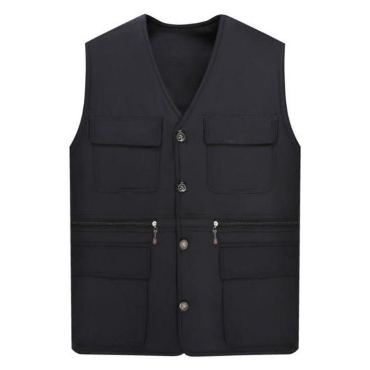 

Men Plus Size Work Vest Jacket Multiple Pockets Loose Streetwear Solid Color Overall Waistcoat for Outdoor Autumn Winter 2XL чорний