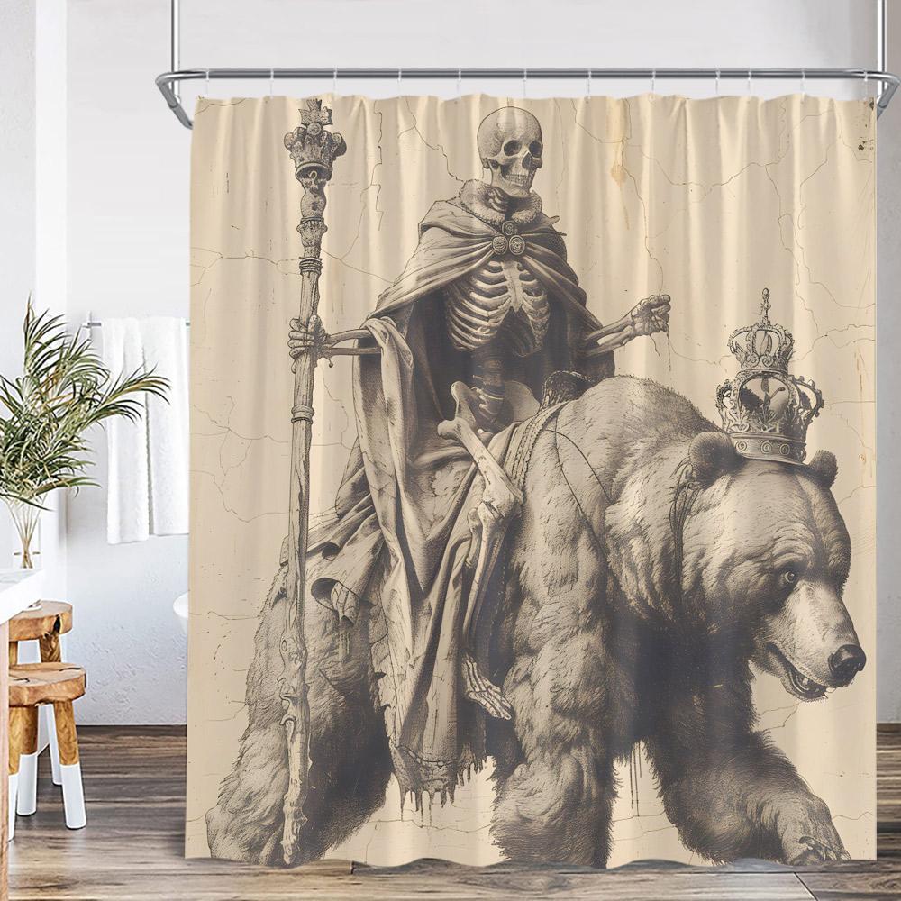 Funny Skeleton Shower Curtain Skull Happy Halloween Vintage Bathoom Decor Scary Retro Polyester Bath Curtain with Hook