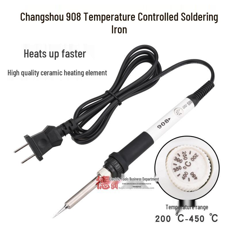 

60W Temperature Adjustable Electric Soldering Iron, Lead-Free, Anti-Static, with Pointed Tip & 908 Internal Heating for 936 Welding. Heating Core