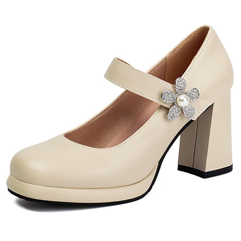 

Женские туфли-лодочки на высоком каблуке Мэри Джейн 2025 Мода Черные Белые на блочном каблуке Офисные Свадебные туфли Женские Туфли для платья Большой размер 45 34 абрикосовый