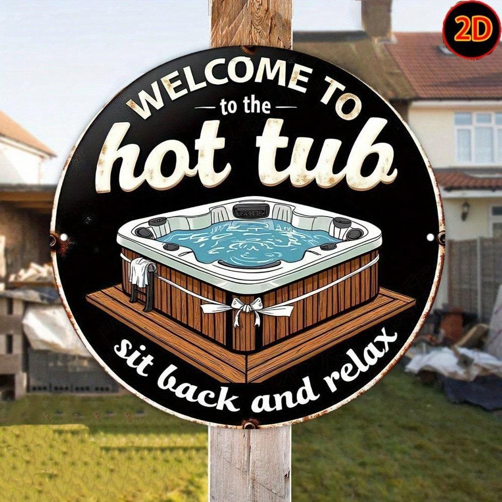 Vintage Hot Tub Metal Wall Art Round Sign Rustic Bathroom Home Decor