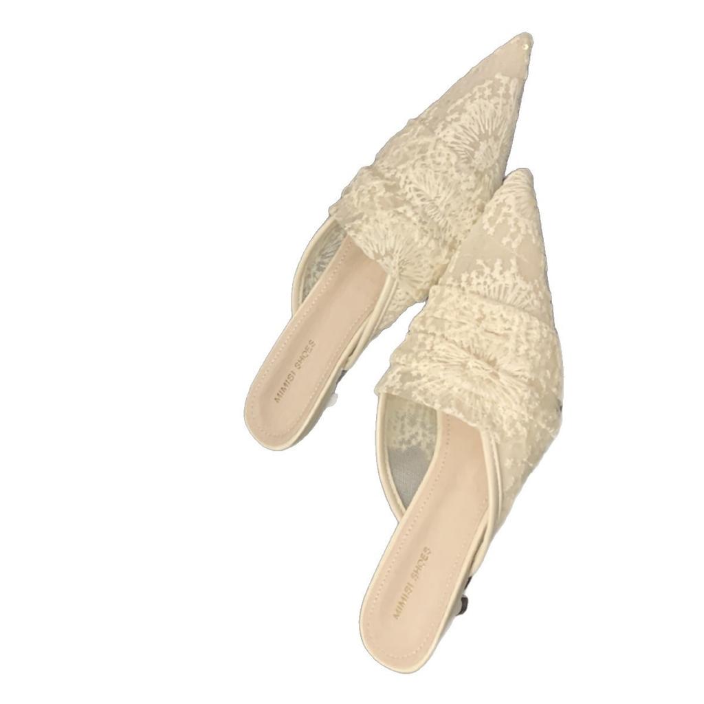French Fairy Breathable Mesh Lace Bag Head Sandals Female Summer Kitten Heel Empty Single Shoes