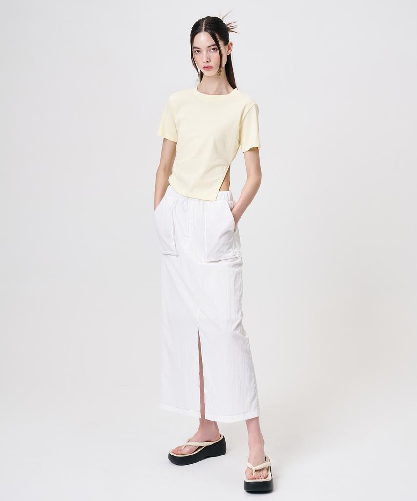 ETMON Slit Pintuck T-Shirt, Light Yellow