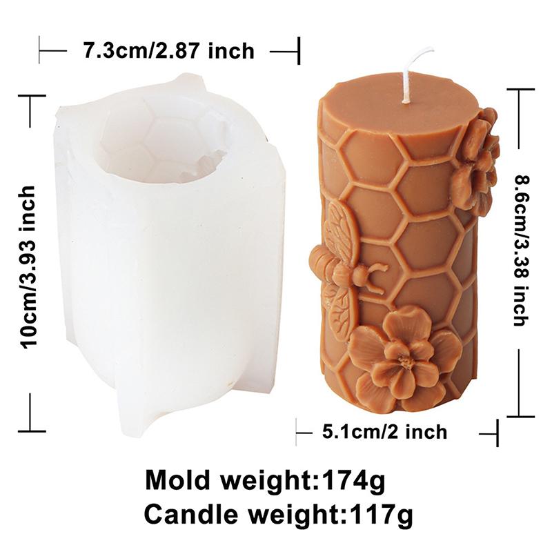 3D Relief Bee Cylindrical Candle Silicone Mold Diy Honeycomb Column Aromatherapy Candle Plaster Making Tool Handmade Gift Decor