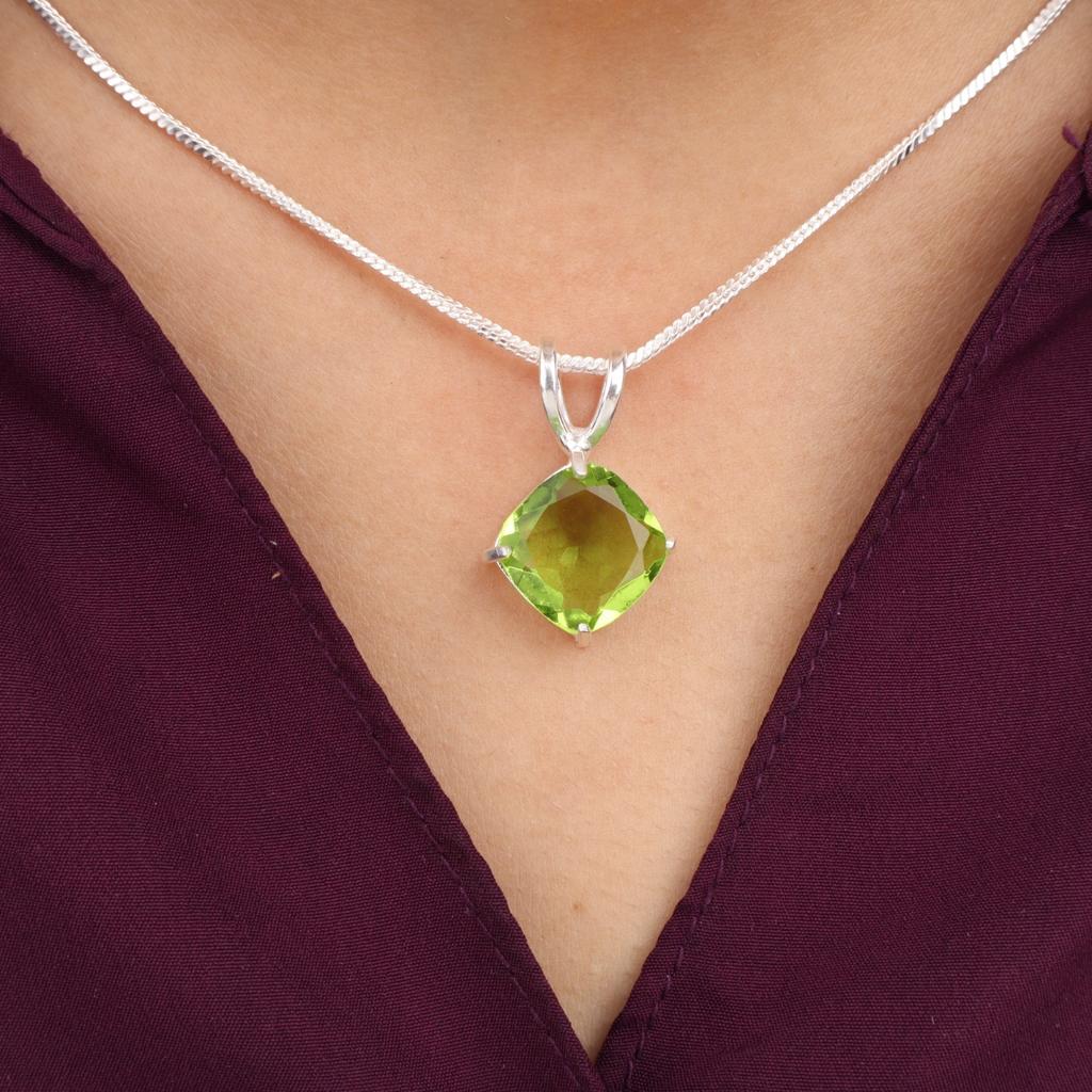 Peridot Gemstone 925 Sterling Silver Jewelry Handmade Women Gift Pendant 0.93'' PP-62-10