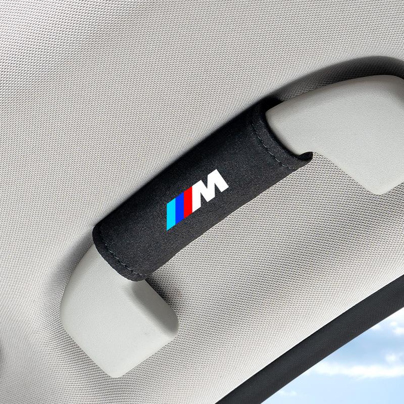 AAAPX1 Car Roof Armrest Inner Door Pull Handle Protection Case Suede Cover For BMW M LOGO Leather1 3 5 7 Series X1 X3 X5 X6 M Sports