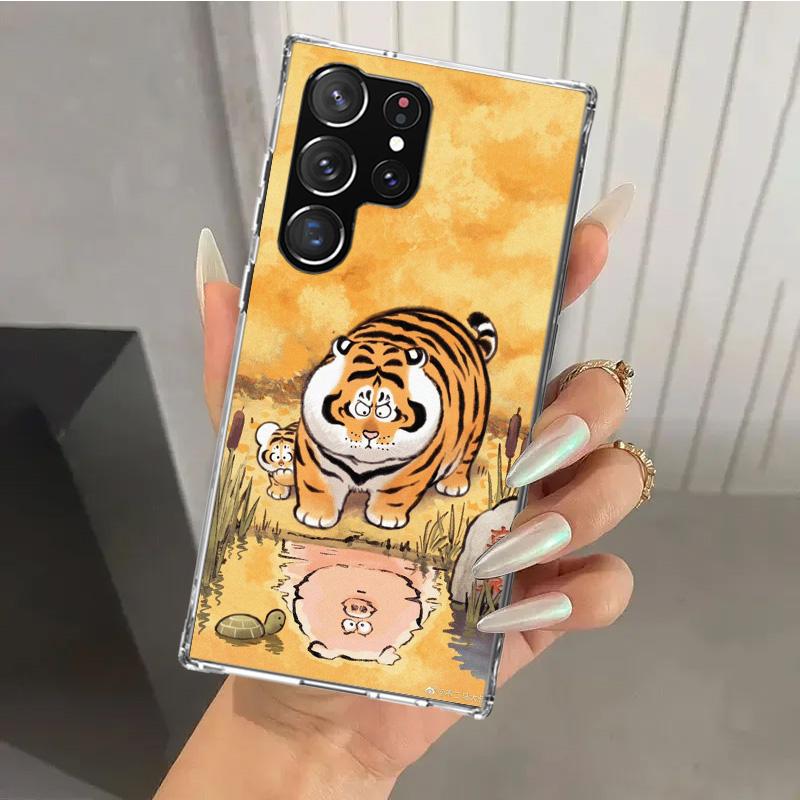 Cartoon Fat Tiger Phone Case for Samsung Galaxy S25 S24 S23 Ultra S22 S21 Plus S20 FE S10 + S10E S25U Soft Print Shell S24 S23 S