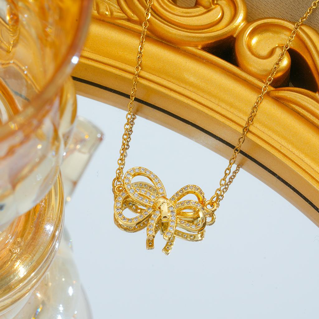 Full Diamond Bow Necklace Jewelry Fashion Girl Collarbone Chain