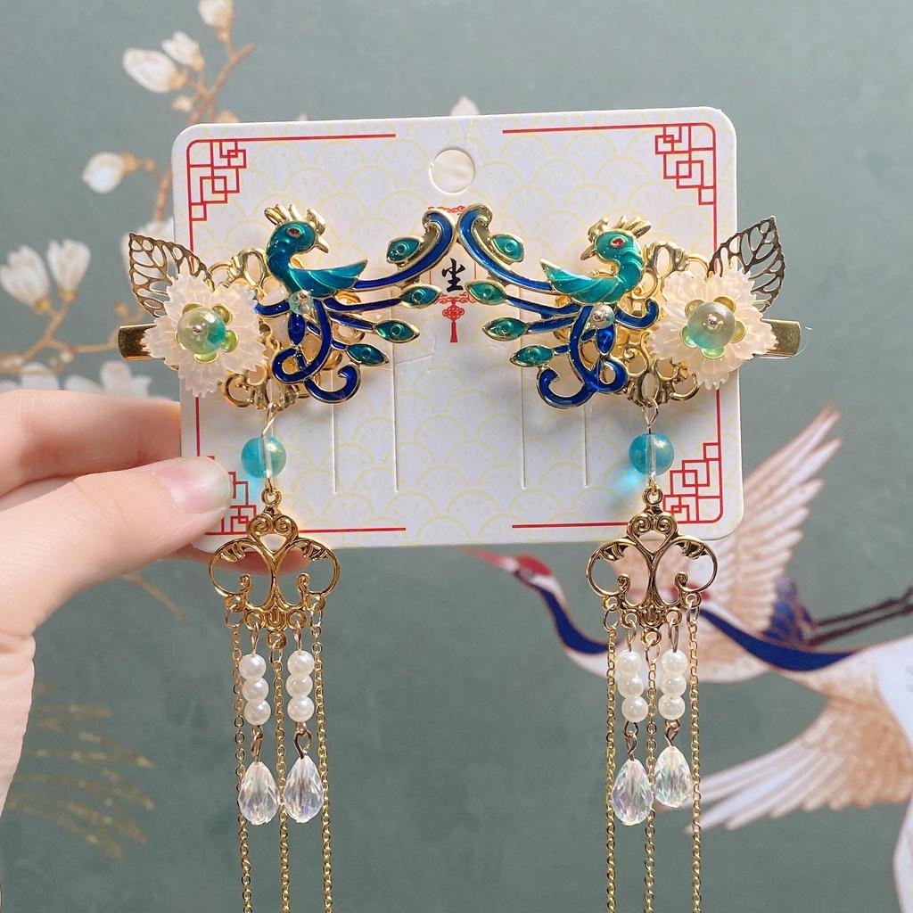 Han Chen Children's Hanfu Hair Accessories: Phoenix Tassel Hairpin & Ancient Style Headwear for Girls