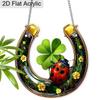 Acrylic Lucky Horseshoe with Four-Leaf Clover & Ladybug Suncatcher Stained Glass Effect Window Hanging Ornament St. Patrick's Day Gifts