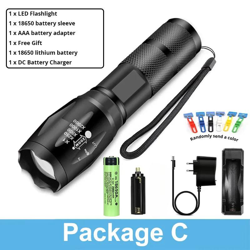 High Power Led Flashlight Zoomable Camping Torch With T6 LED Lamp Beads Waterproof 5 Modes with 18650 Rechargeable Battery Light