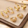 Stainless Steel Gold Color Hoop Earrings Retro Geometric Twisted Beaded C Shape Earring Jewelry For Women Daily Party Decor