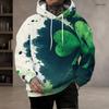 Men Plus Size Long Sleeve Drawstring Hoodie Green White Clover Printed Kangaroo Pocket Pullover