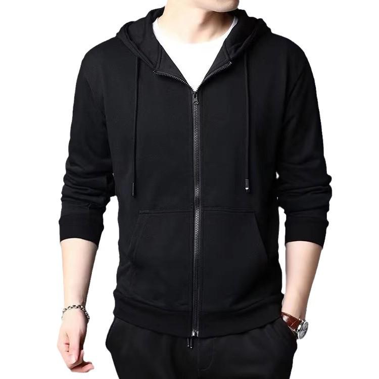 Men's Korean Style Solid Fleece Zip-Up Hoodie - Autumn/Winter Casual Sports Cardigan