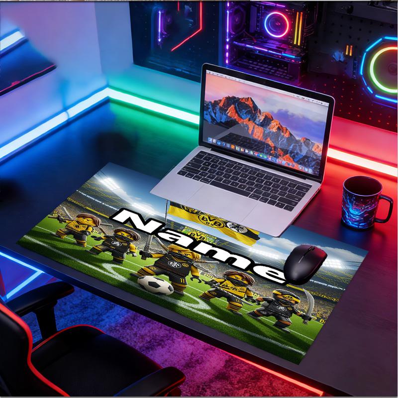 Custom Name Personalized Borussia Dortmund Pattern Mousepad, Laptop PC Desk Mat, Decorative Desk Mat for Home Keyboard Pad Gift