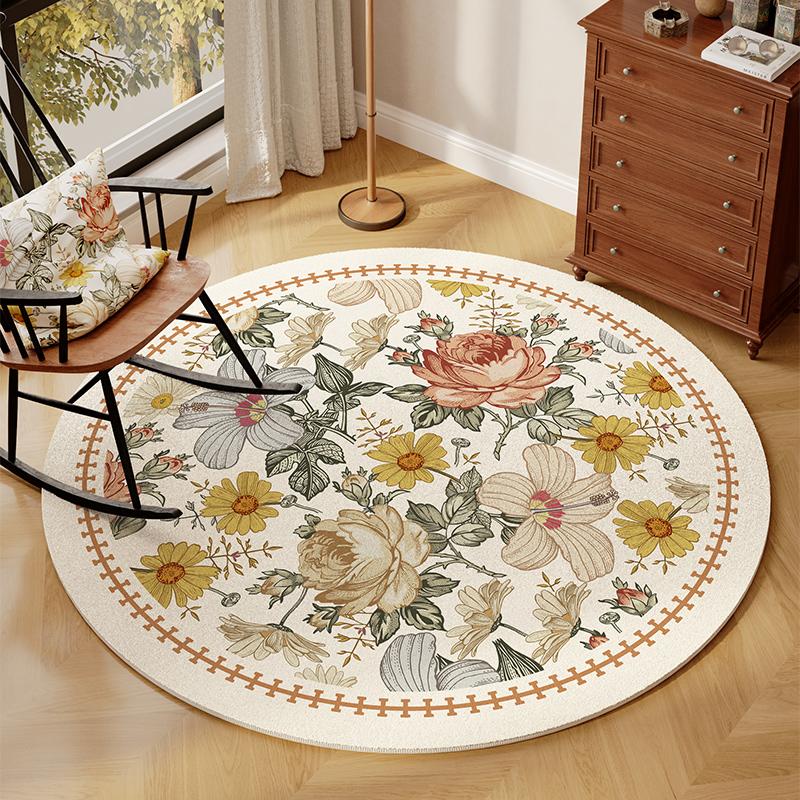 

Fluffy Soft Flower Pattern Round Carpet Plush Bedside Mat Thick Living Room Rug for Bedroom Study Decor 80x80CM