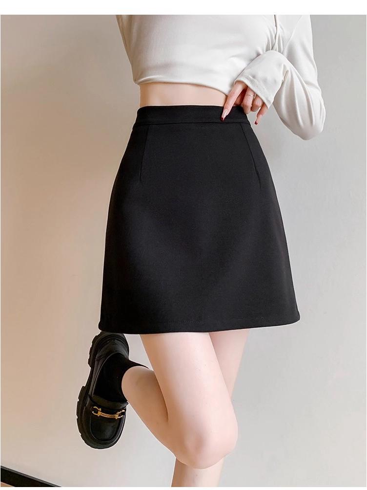 Gray High-Waisted Wool A-line Mini Skirt for Petite Women, 2025 Autumn/Winter Collection - Slimming, Anti-Exposure, Bodycon Fit.