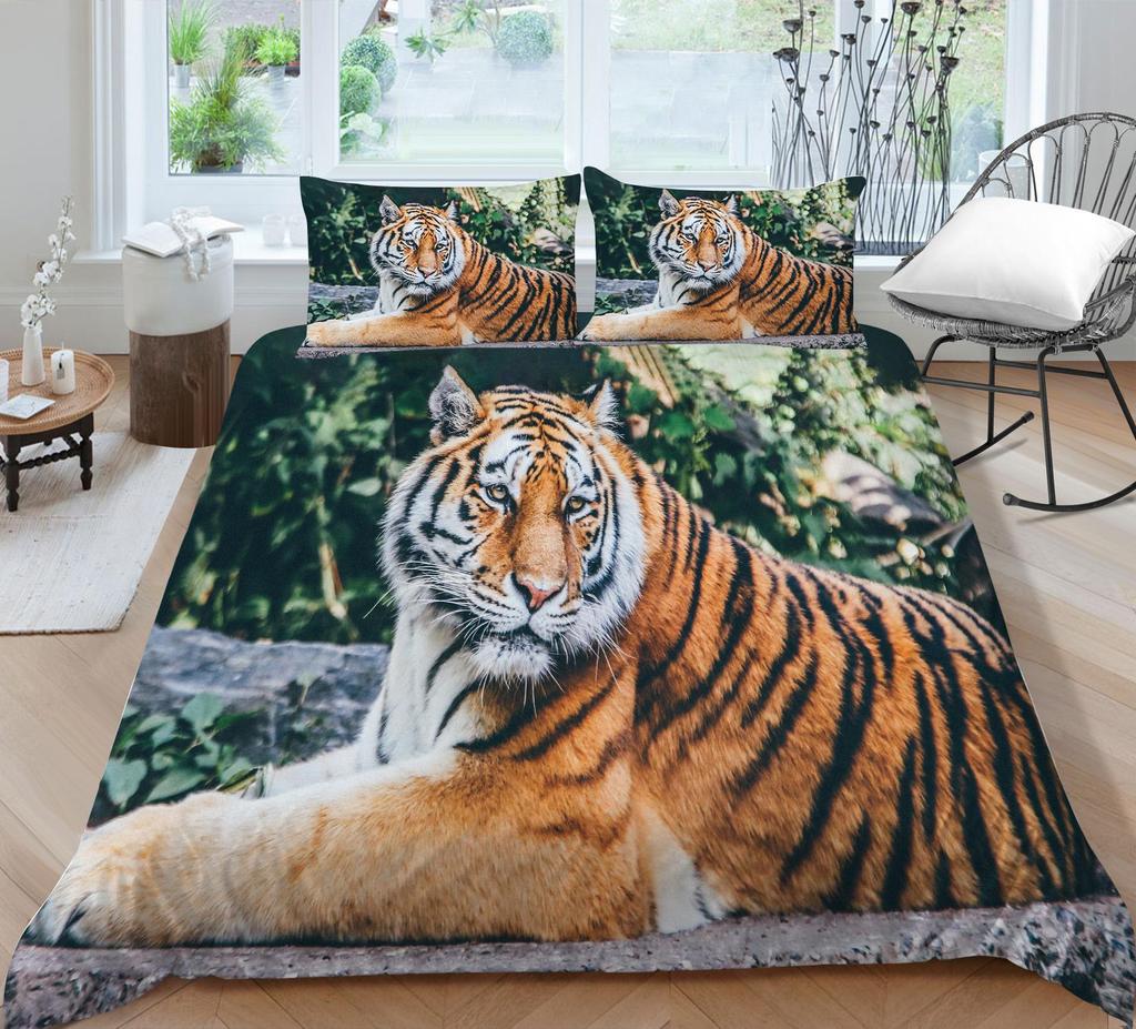 3D Tiger Pattern Bedding Set Bedroom Bed Home Quilt Cover Pillowcase Bedroom Bedding Microfiber 2/3 Pieces Gift