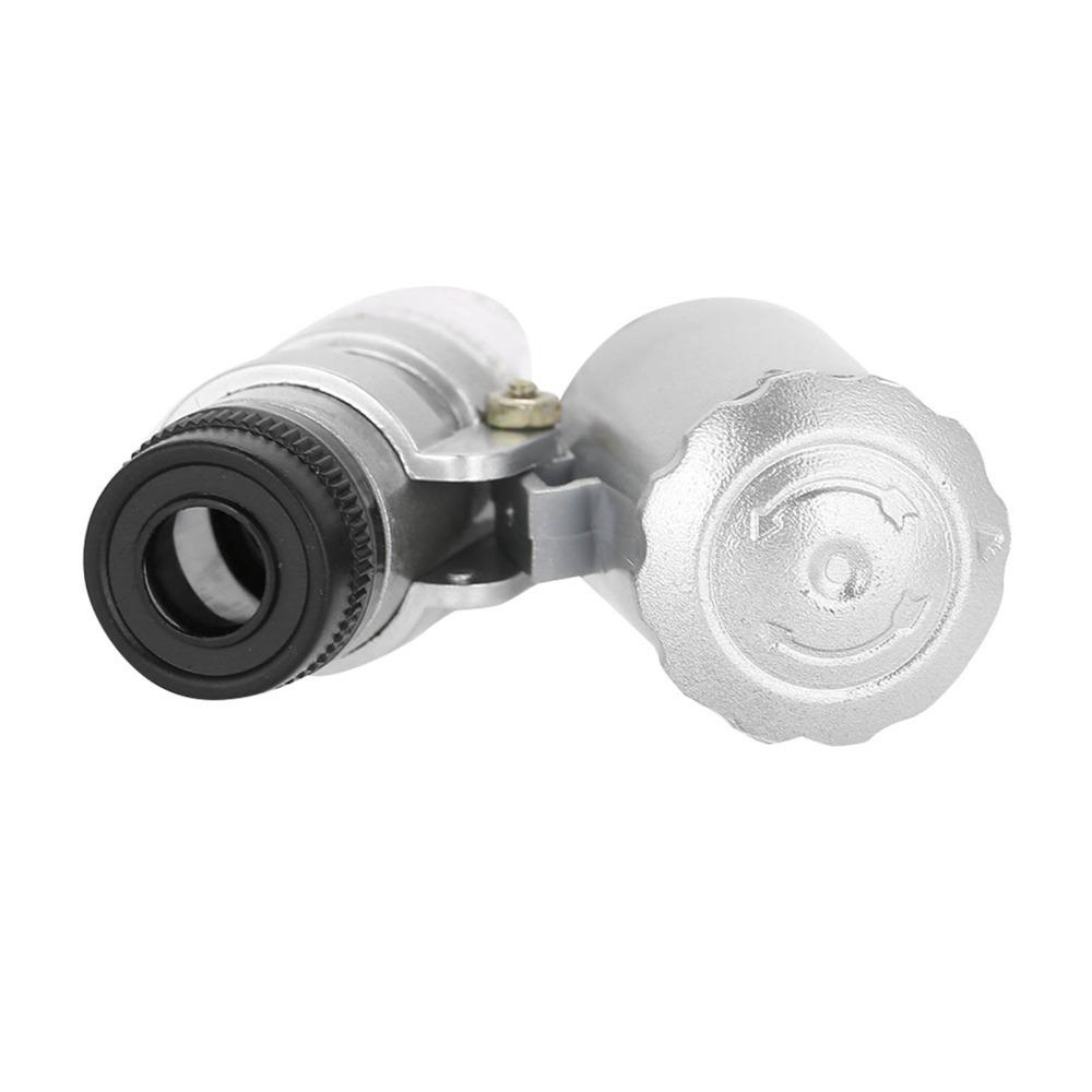 60X Magnification Pocket Microscope Adjustable Length Metal Material Mini Microscope LED Light Magnifier Loupe Lab Accessories