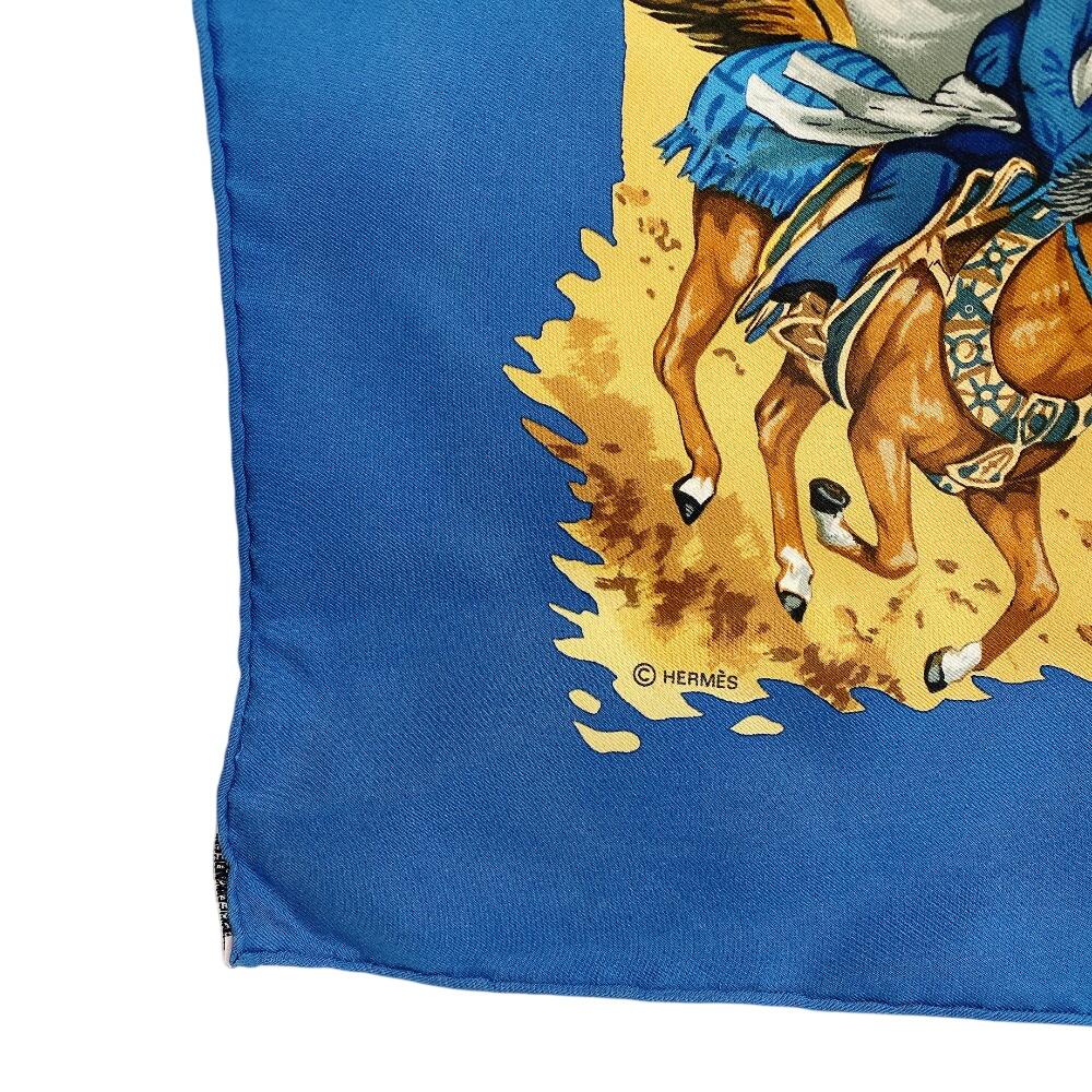 Hermes African Animal Pattern Silk Calle 90 Scarf Blue Silk Used