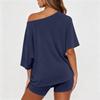 Casual Loose Fit Two Piece Set Women Short Sleeve Off Shoulder Top with Relaxed Shorts Lounge Wear Outfit