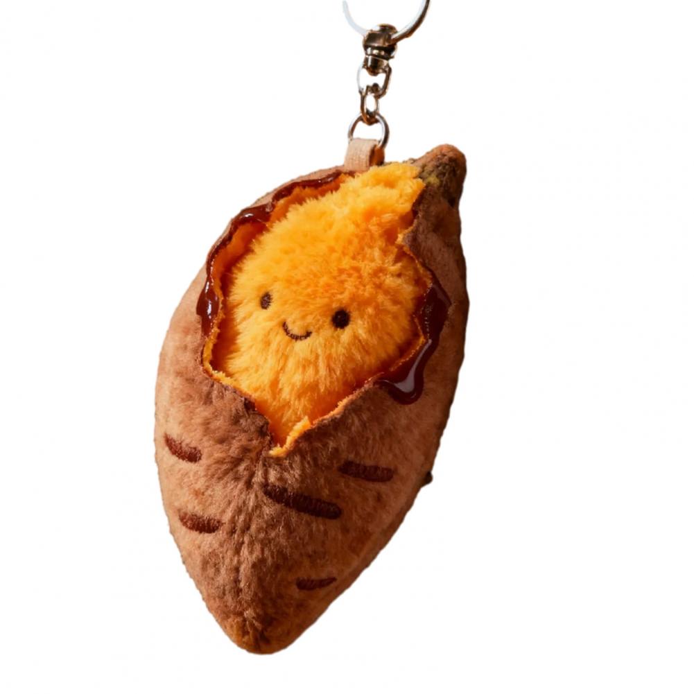 Uu Roasted Sweet Potato Plush Keychain Soft Stuffed Toy with Smiling Face Bag Charm for Backpack Purse Fun Gift for Friends Kids
