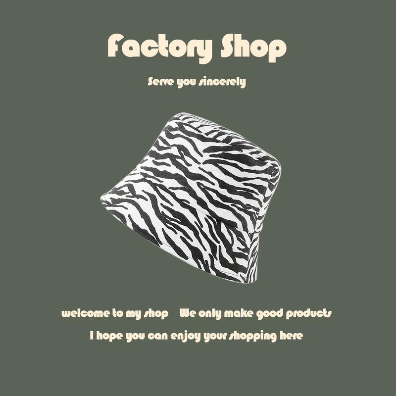 Adjustable Zebra Pattern Fisherman Hat Female Wild Sunscreen Retro Cover Face Bucket Hat Male