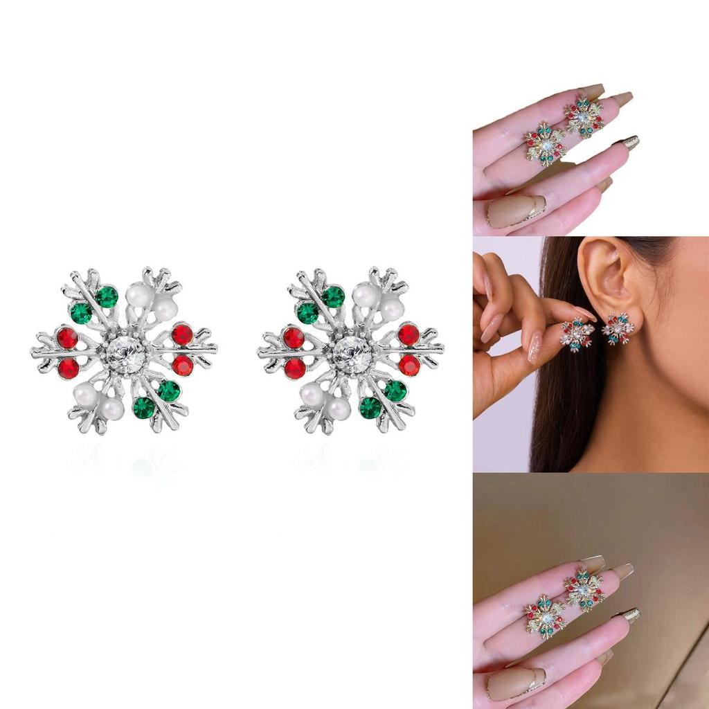 Holiday Festive Earrings With Glittering Snowflake And Deer Motifs For Women