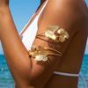 Boho Elegant Enamel Butterfly Flower Arm Cuff Bangle for Women Gold Color Adjustable Spiral Design Upper Arm Bracelet Jewelry