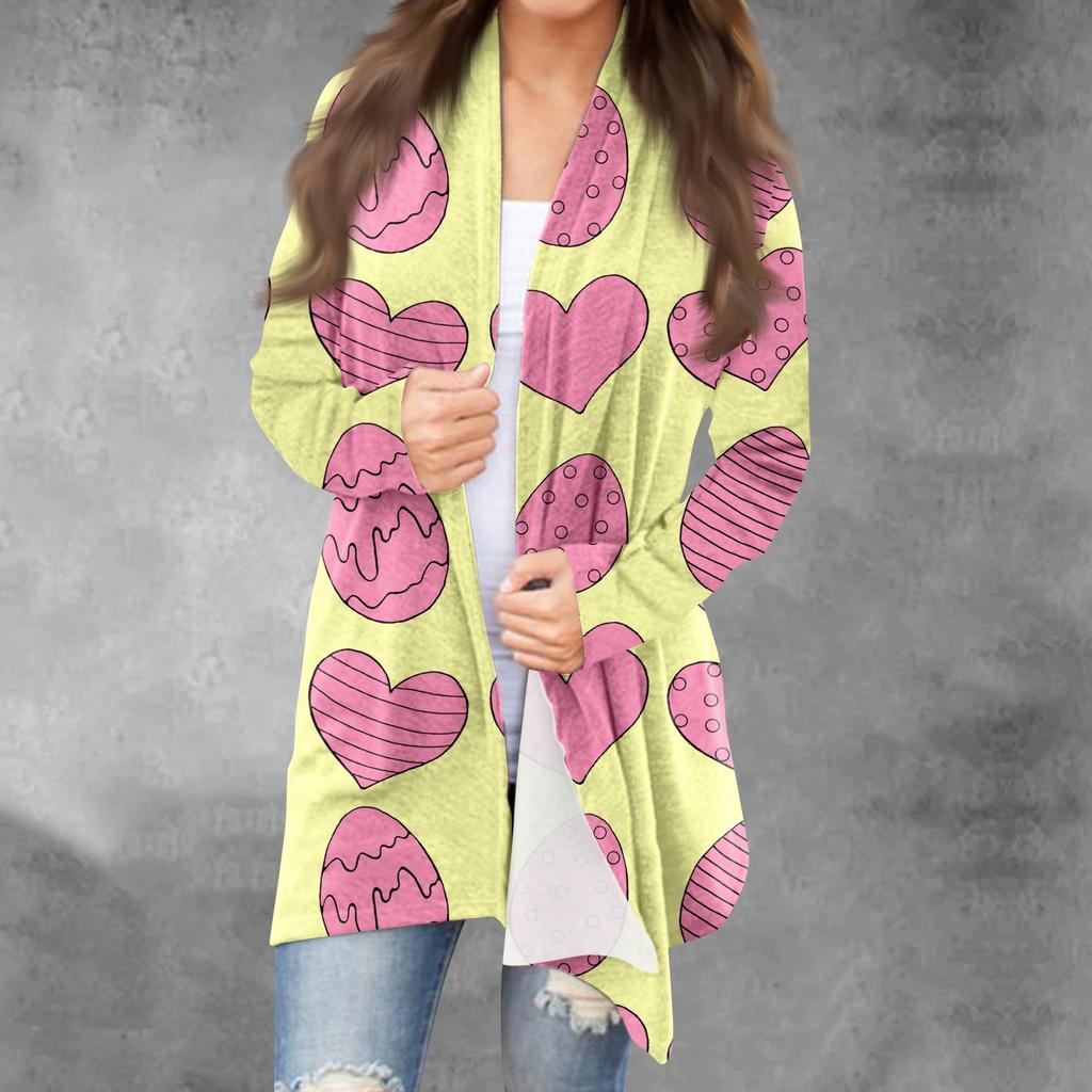 Lässiger, langärmliger, bedruckter Valentinstags-Cardigan für Damen ohne Deckmantel