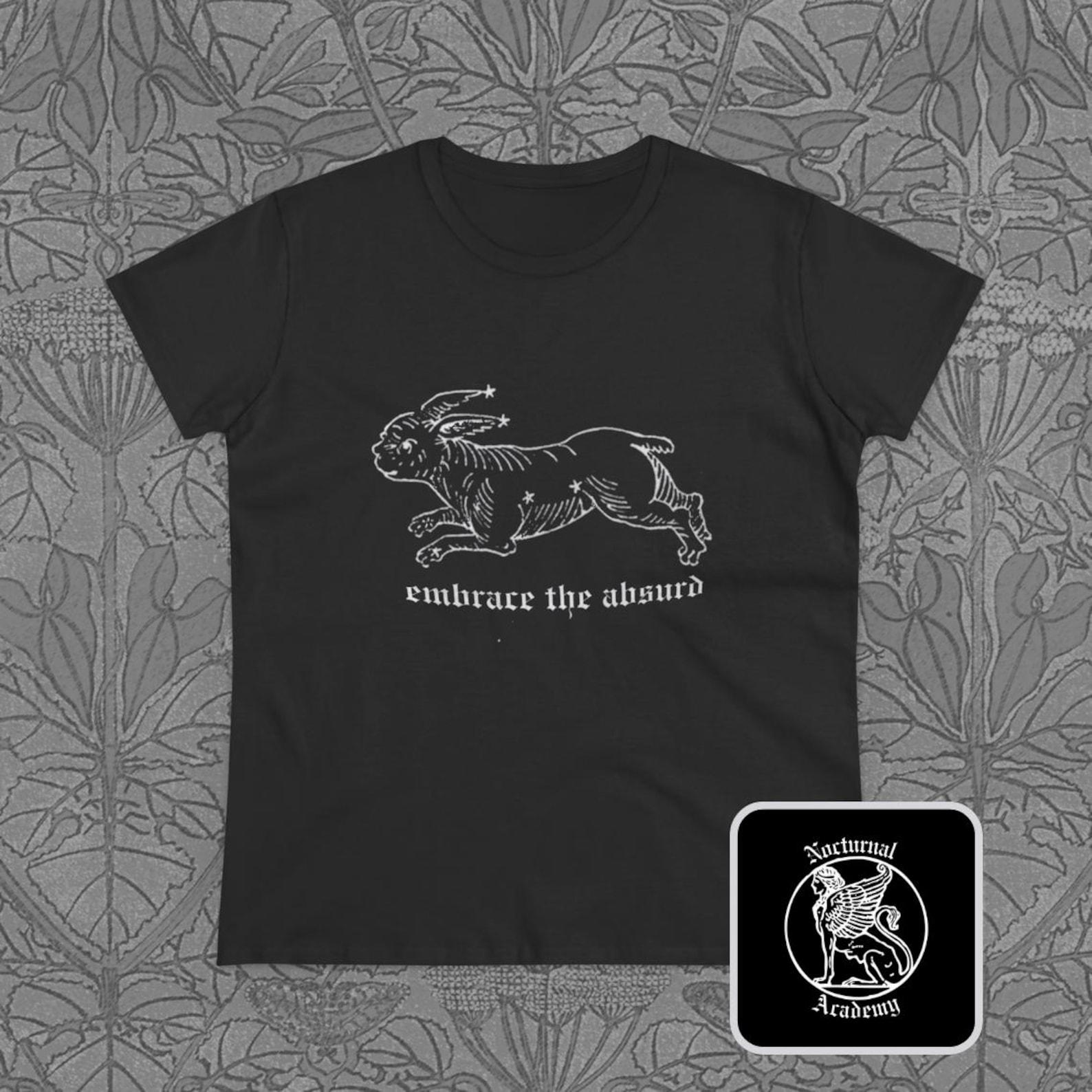 Embrace the Absurd Shirt: Philosophy Tee, Running Medieval Rabbit Illustration XL