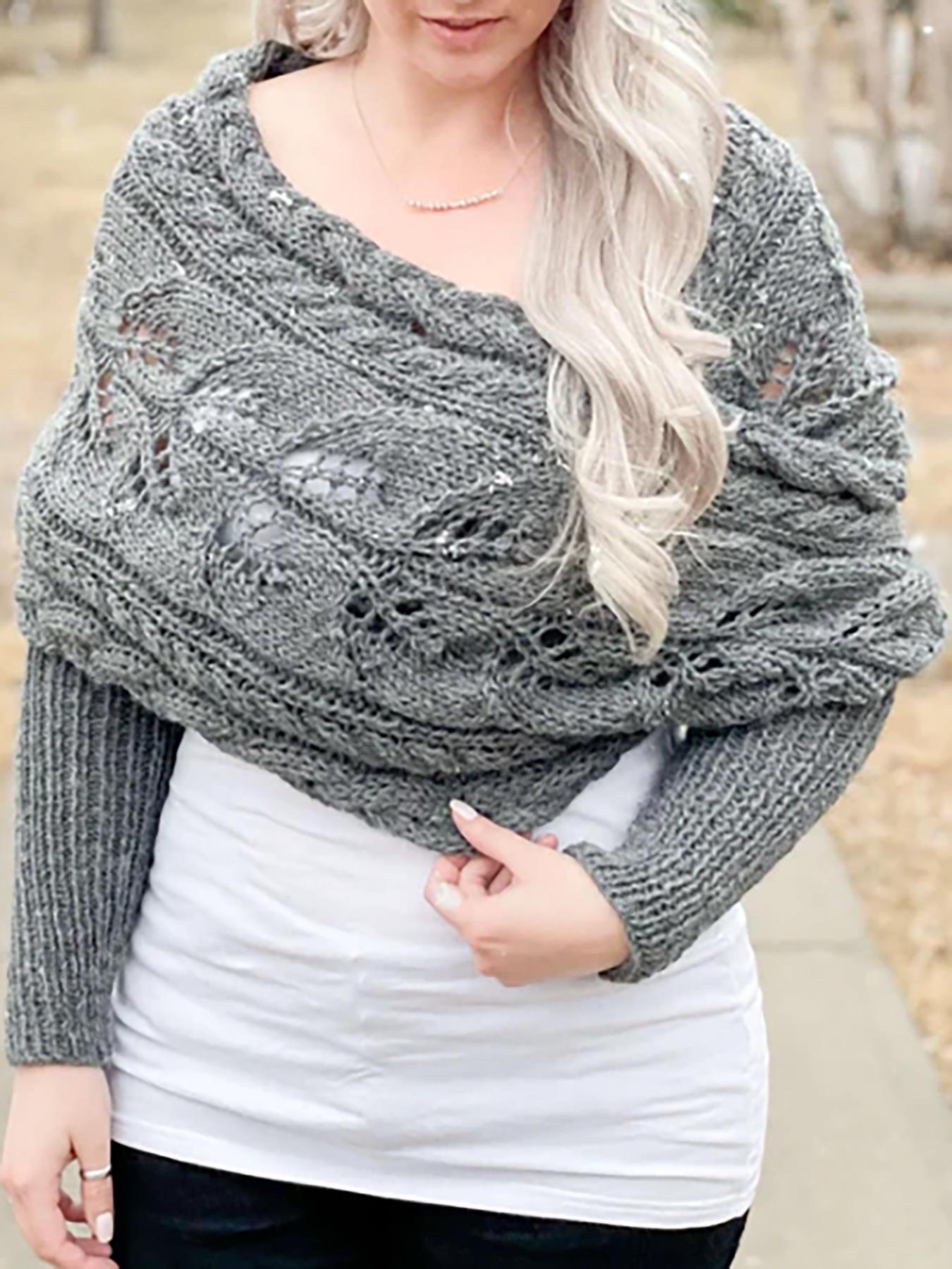 

Европейский и американский двухсторонний ажурный осенне-зимний шарф-шаль One Size светло-серый