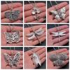 New Fashion Antique Silver Color Flying Animal Insect Necklace Butterfly Dragonfly Bee Cicada Pendant Necklace Gift For Women