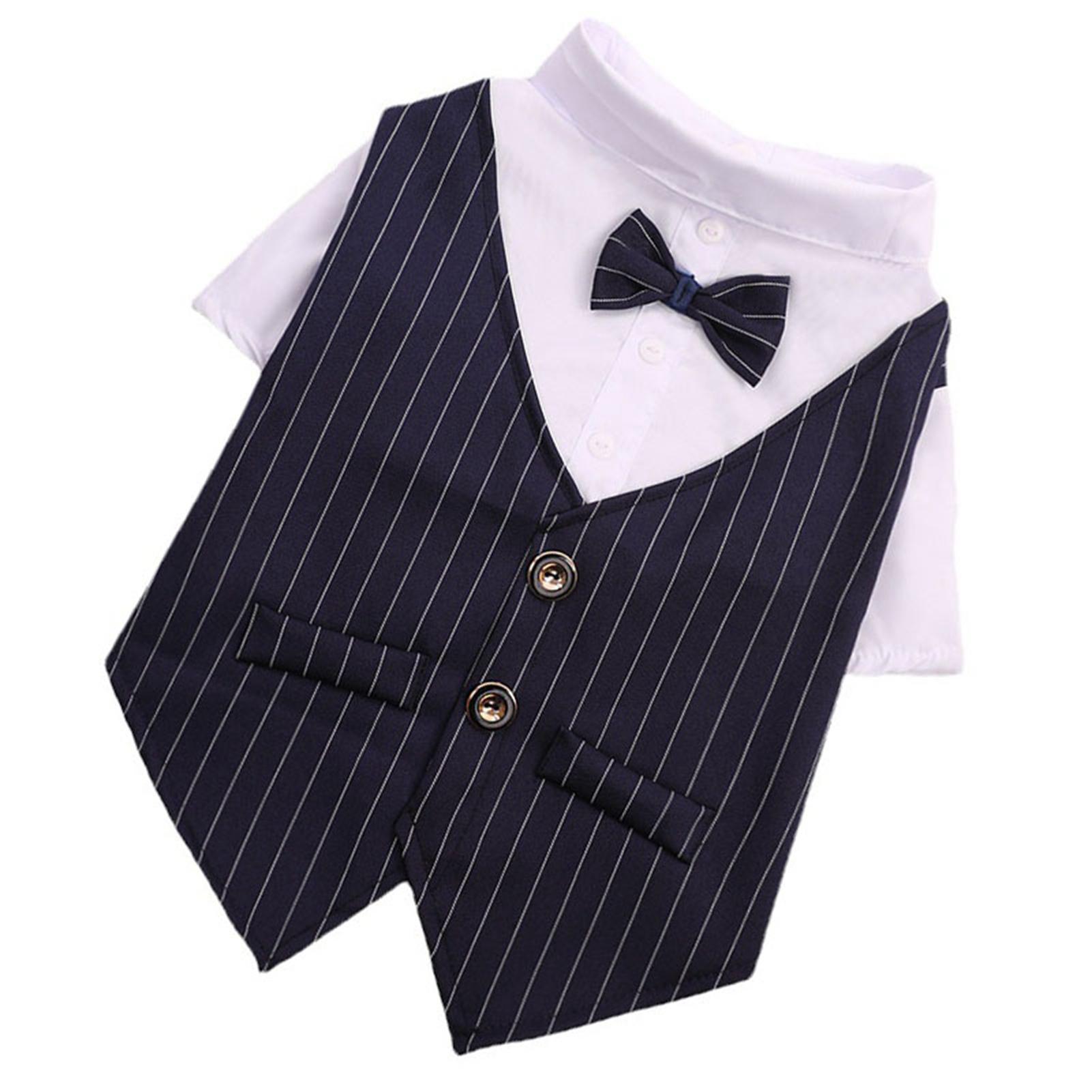 

Pet Dog Suit Soft Lightweight Navy Stripes Fashionable Bow Tie Costume Puppy Shirt for Cat Party Wedding XL