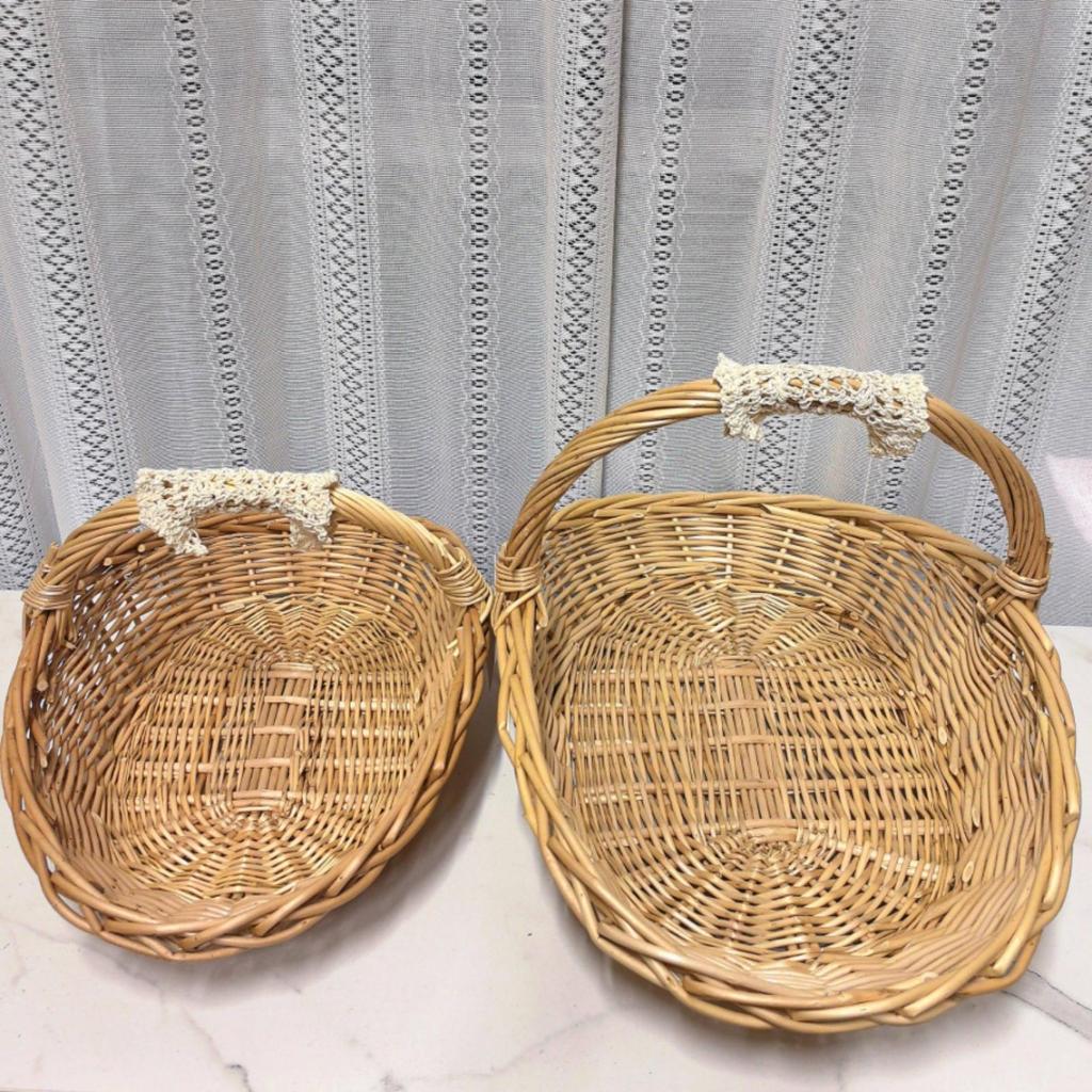 2 Paniers de Rangement en Osier avec Poignée Tressés Fruits Rustiques pour Cuisine, Organisation de la Maison