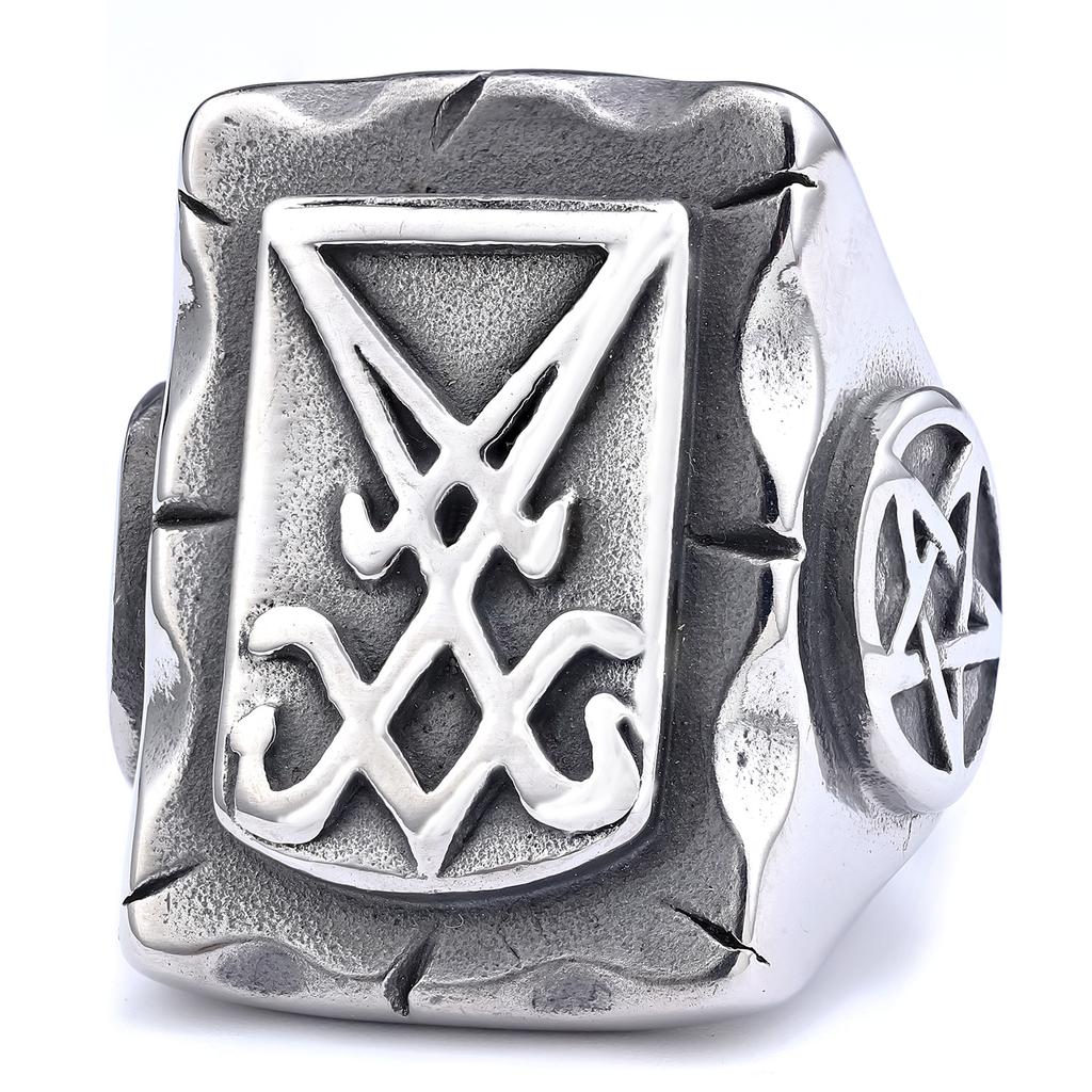 Personalized Dark Series Logo Ring Stainless Steel Satan Pitting Steel Color Gold