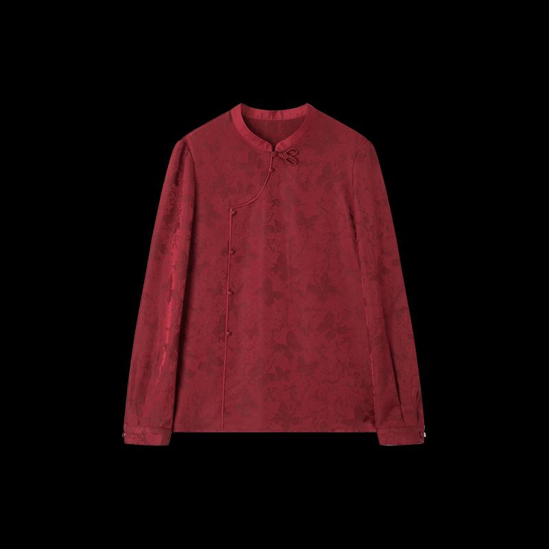 Mohan Yimei New Chinese Style Jacquard Stand Collar Blouse