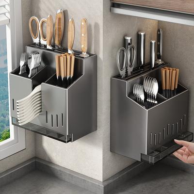 Stainless Steel Chopstick Storage Box Knife Holder Integrated Storage Kitchen Rack Wall-mounted Spoon Bucket Chopstick Cage